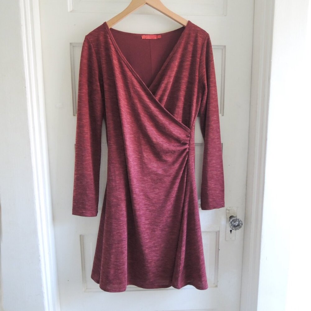 Prana Dark Red Heather Nadia Faux Wrap Dress M